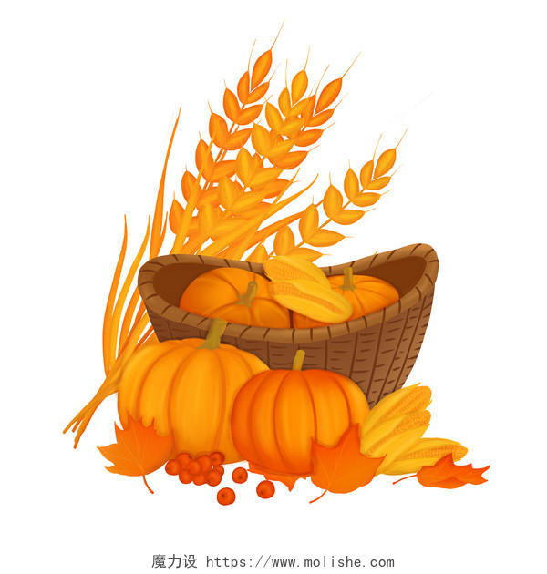 农民丰收节九月你好卡通手绘立秋秋季节气南瓜麦子玉米果实原创插画素材